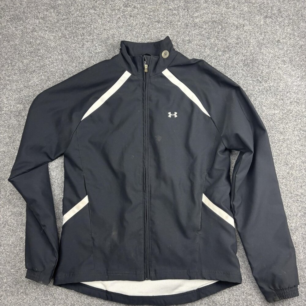 Under Armour Jacket Womens Small Black Running Windbreaker Full Zip Reflective‎